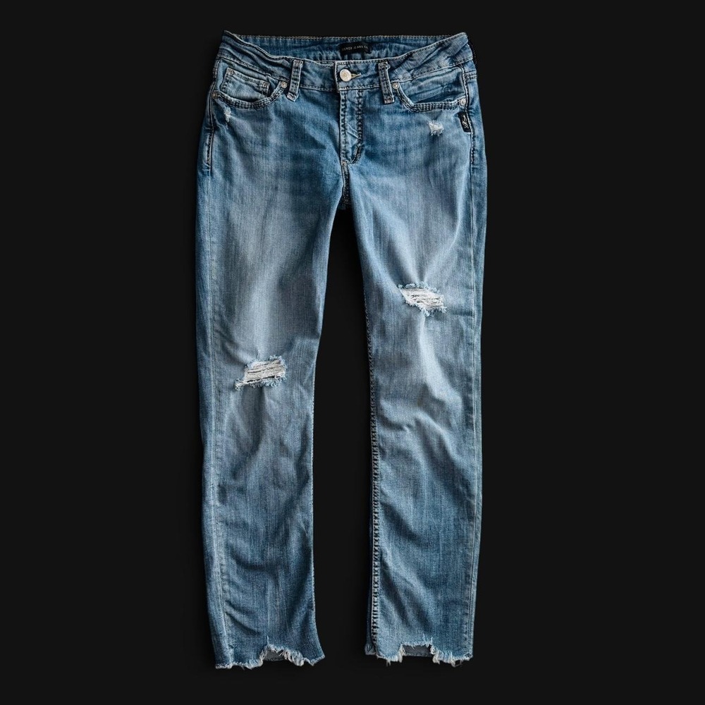 Silver Jeans Co Elyse Ankle Slim Jeans Light Wash Distressed W28 L27